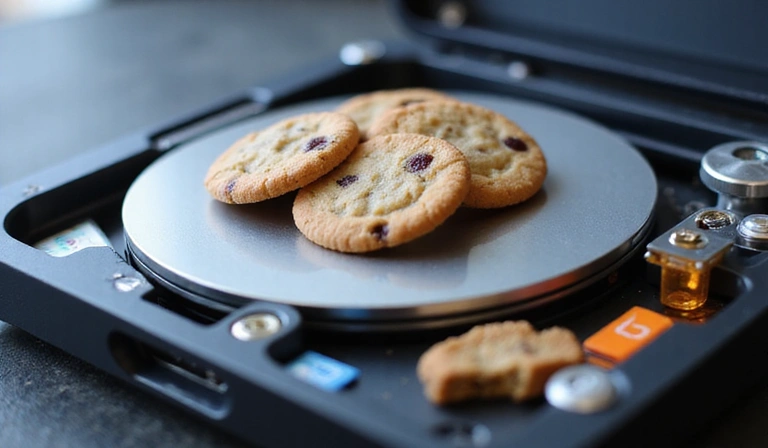Illustration of browser cookies being stored on a computer hard drive, representing data storage